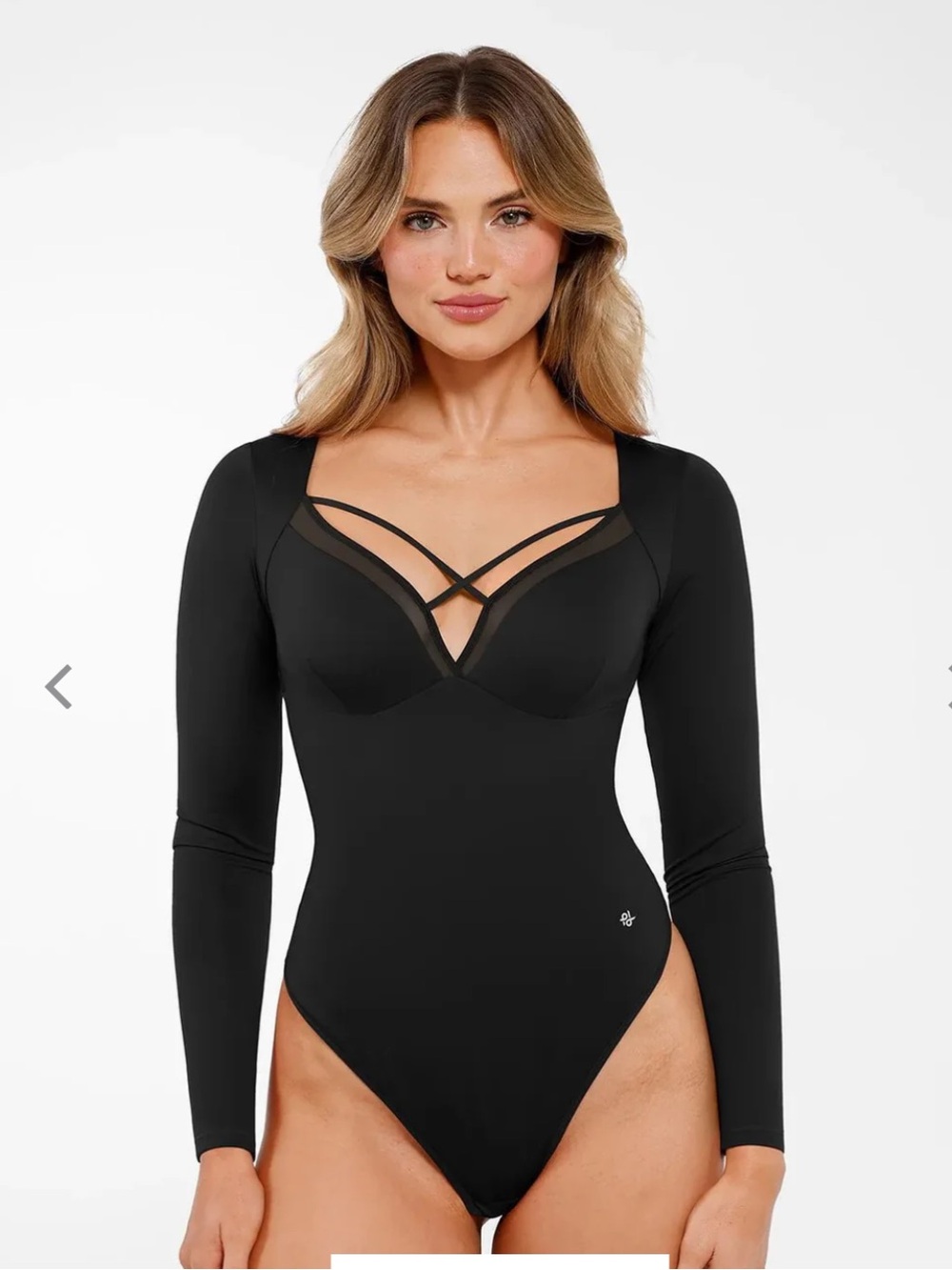 Popilush Black Long-Sleeve Mesh Bodysuit